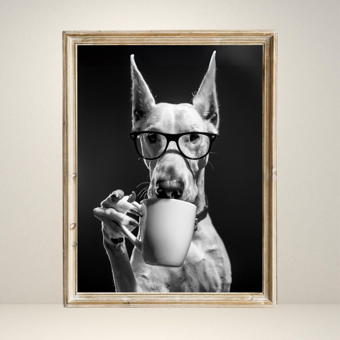 Doberman Drinking Coffee, Funny Dog Kitchen Poster - Image 3