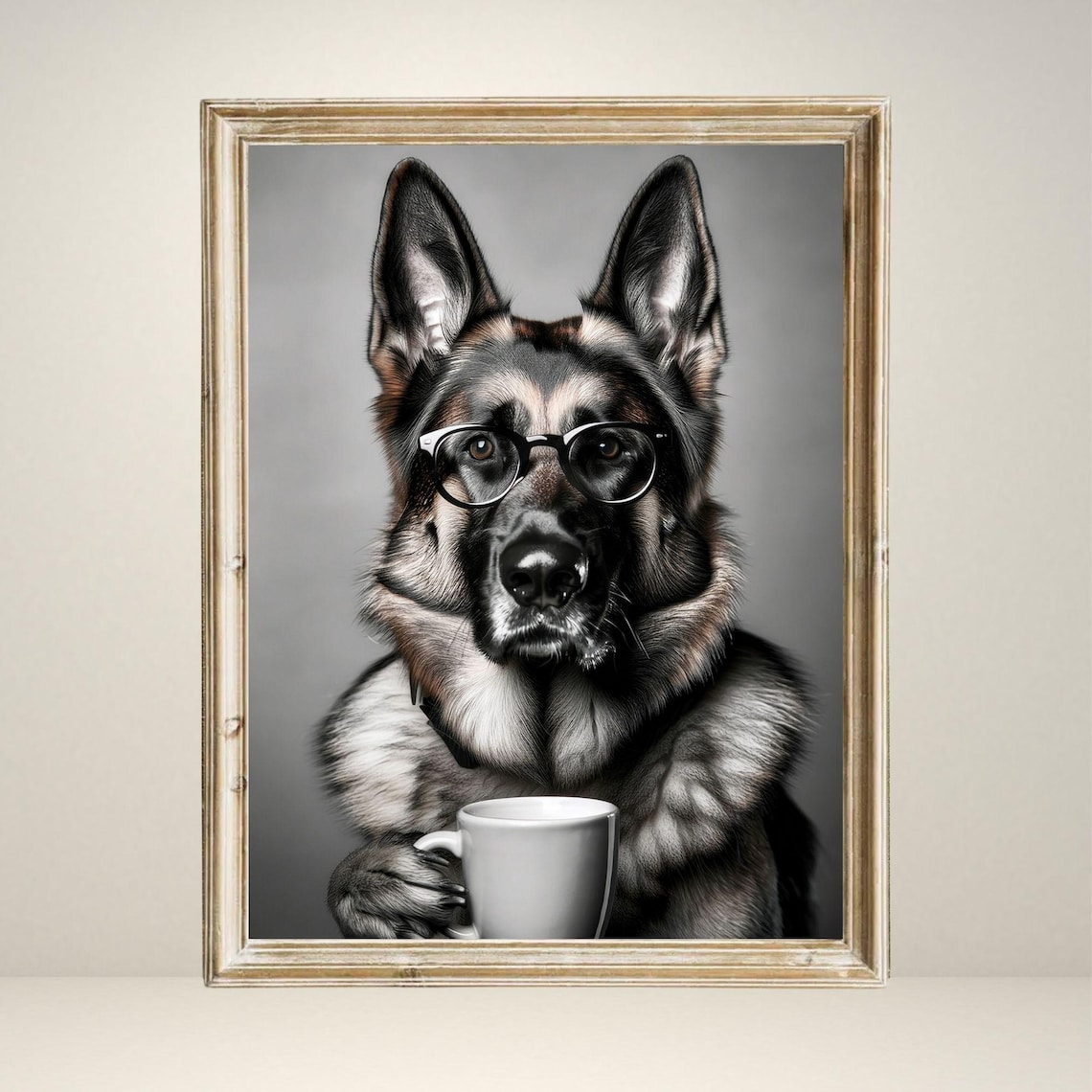 German Shepherd Drinking Coffee - Funny Print