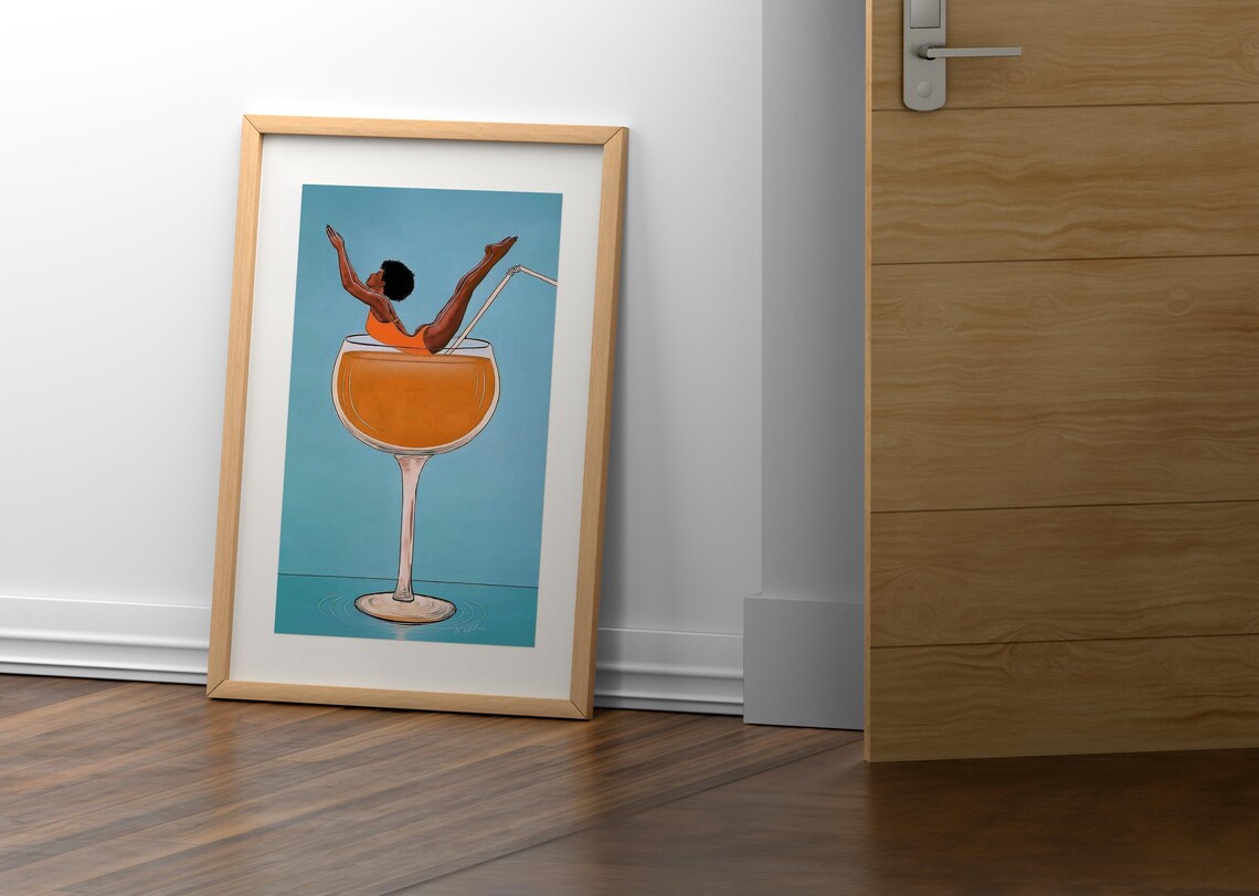Cocktail Diving Woman, Retro Aperol Spritz Poster - Image 4