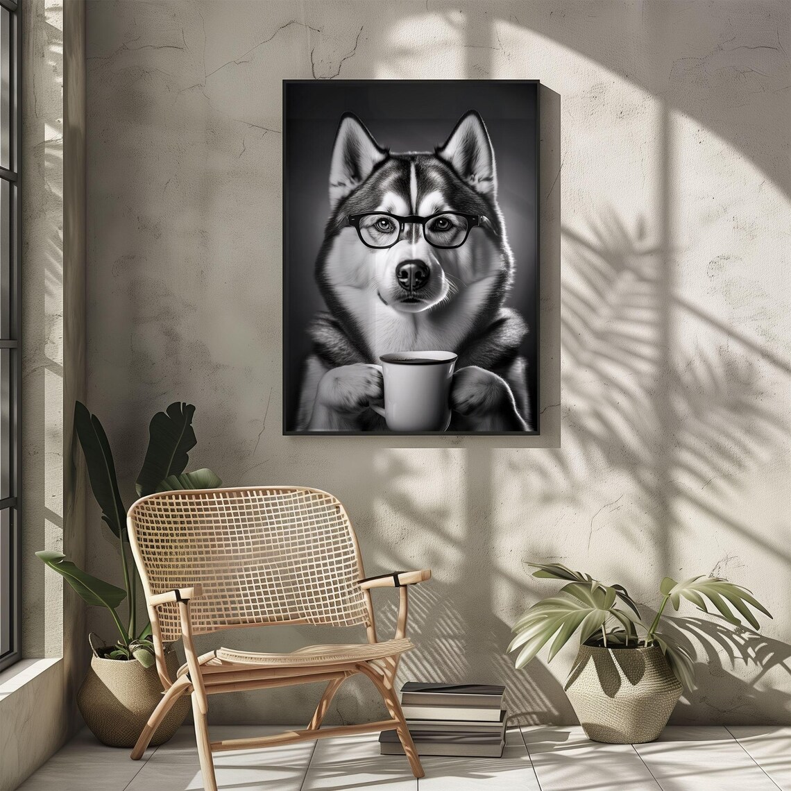 Siberian Husky Drinking Coffee, Funny Dog Art Print - Image 5