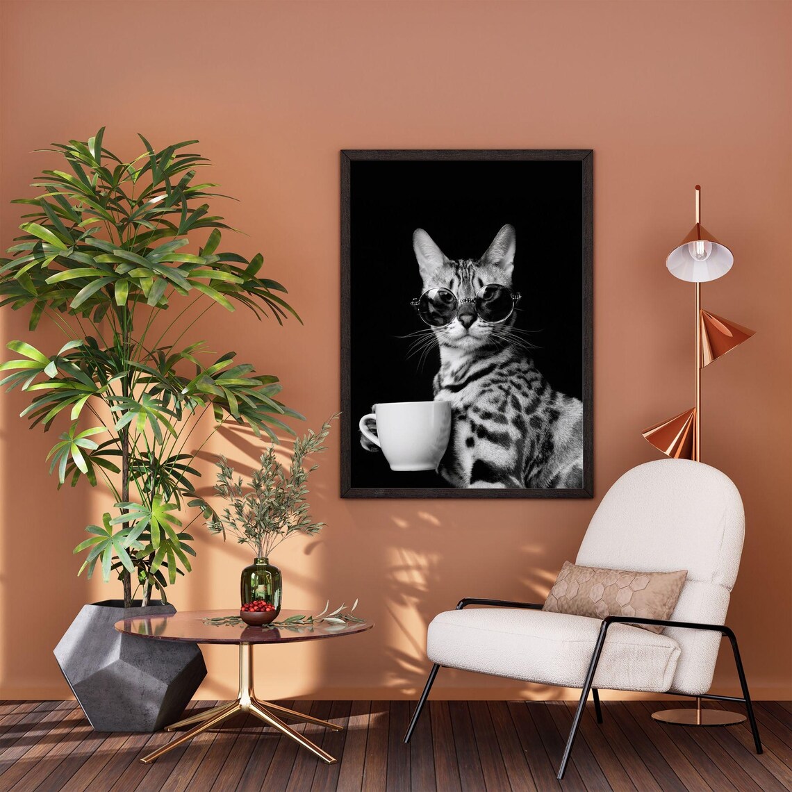 Bengal Drinking Coffee, Vintage Cat Kitchen Decor - Image 2