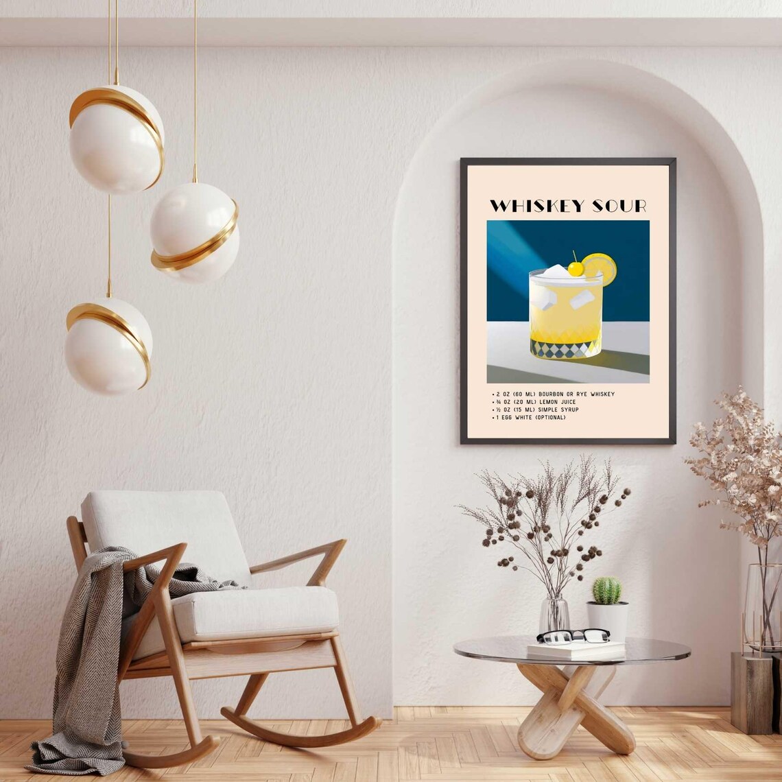 Whiskeysour Cocktail, Yellow Minimalist Retro Art - Image 3