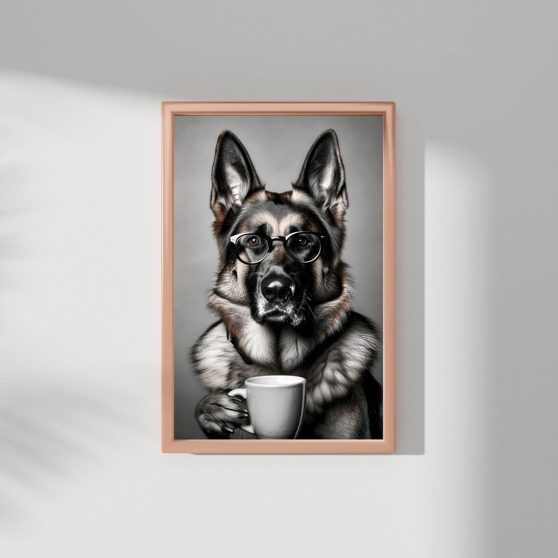 German Shepherd Drinking Coffee - Funny Print - Image 3
