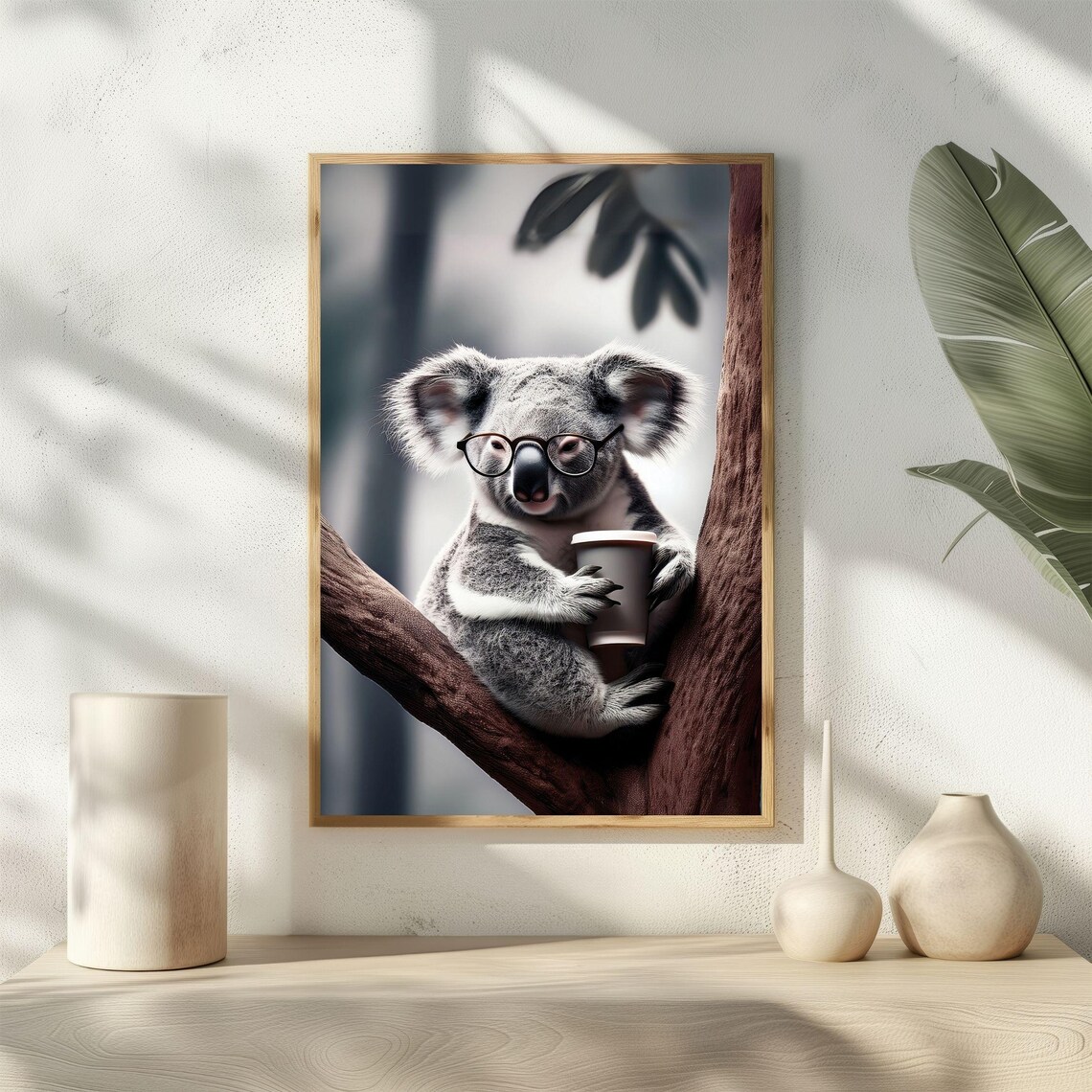 Koala Cute Animal Drinking Coffee, Vintage Poster - Image 4
