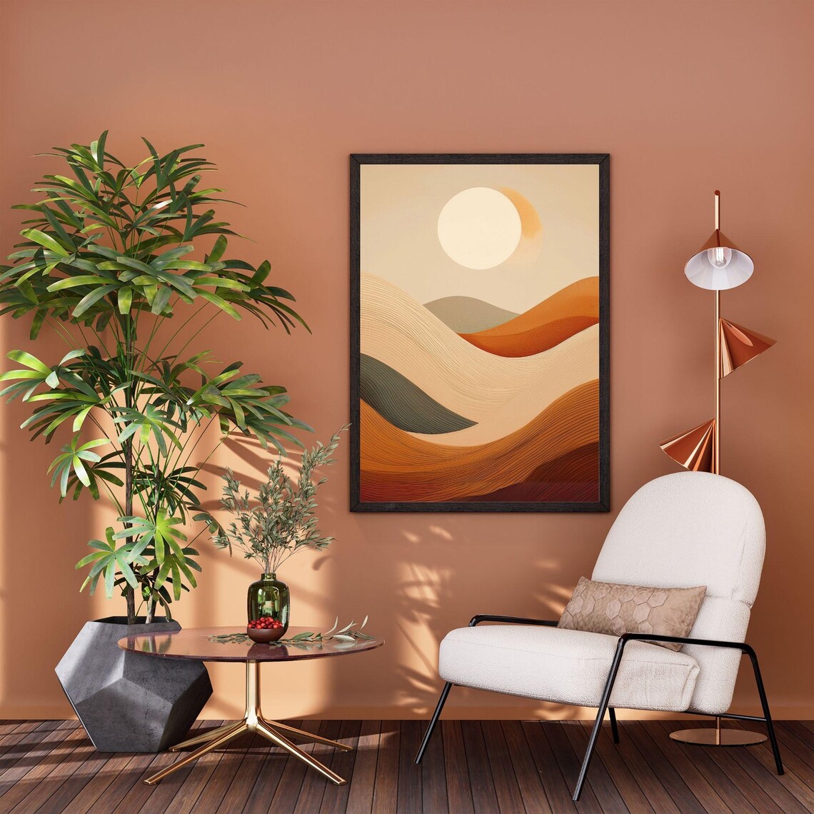 Abstract Landscape, Sunset Waves Boho Vintage Art - Image 2
