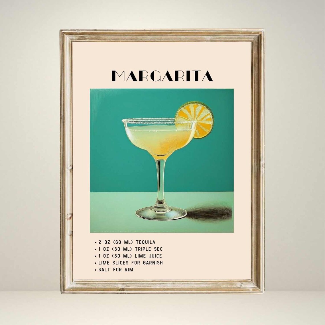 Margarita Cocktail, Green Minimalist Retro Art