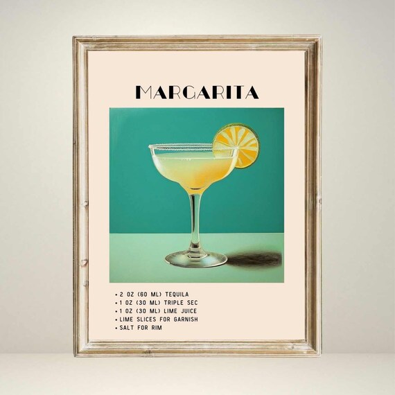 Margarita Cocktail, Green Minimalist Retro Art