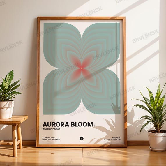 Aurora Bloom Poster Abstract Op Art Print 70s Retro Wall Psychedelic Flower Decor
