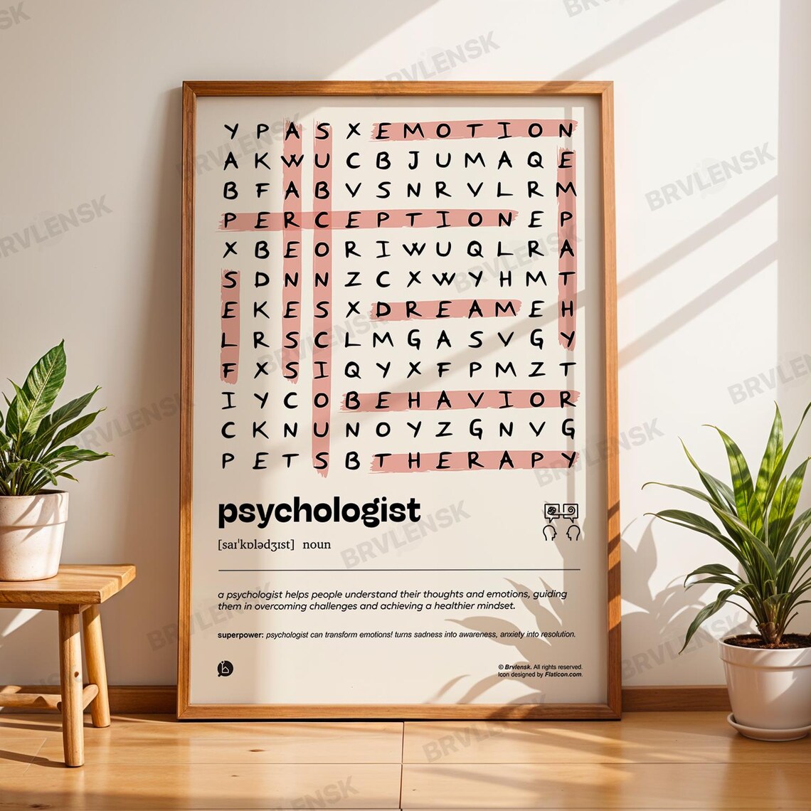 Psychologist Definition Poster, Gift For Therapist