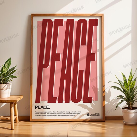 Peace Typography Poster, Retro 70s Minimalist