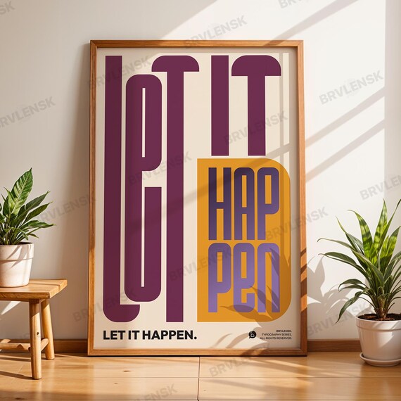 Let It Happen Poster Swiss Design Wall Art Retro Typography Print Motivational Quote Decor