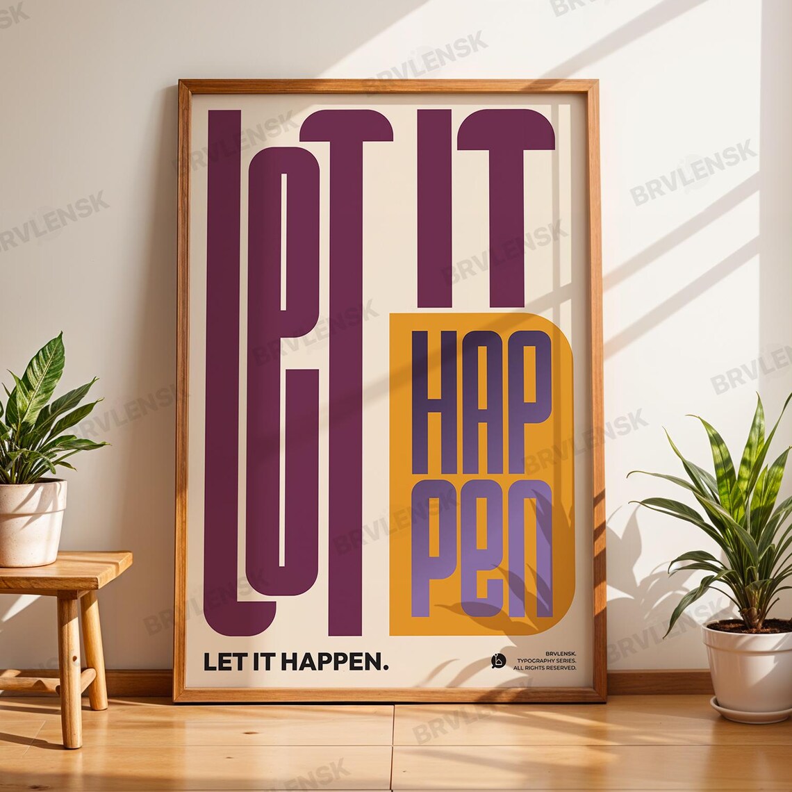 Let It Happen Poster Swiss Design Wall Art Retro Typography Print Motivational Quote Decor
