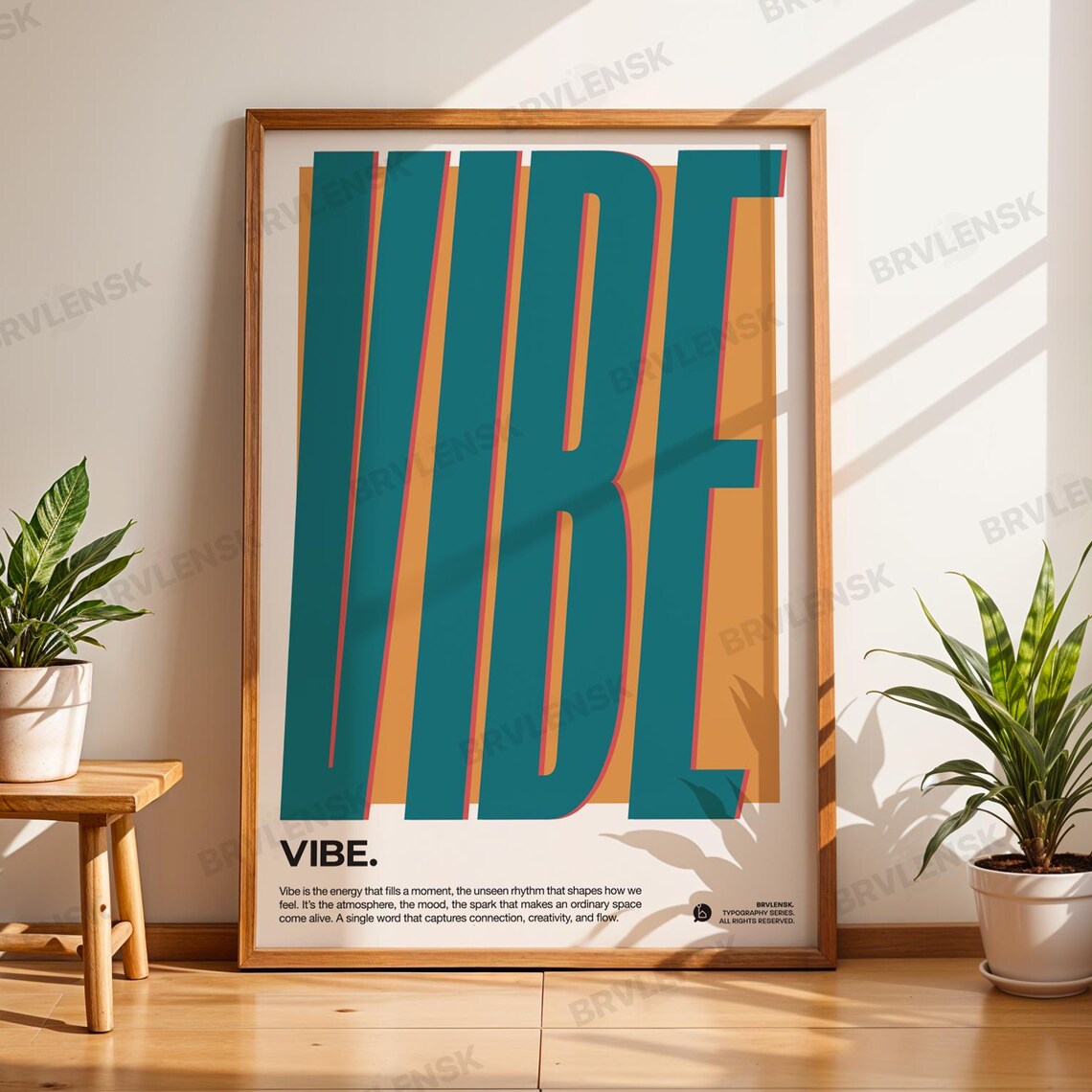 Vibe Typography Poster Retro Wall Art 70s Style Print Minimalist Home Decor Positive Energy