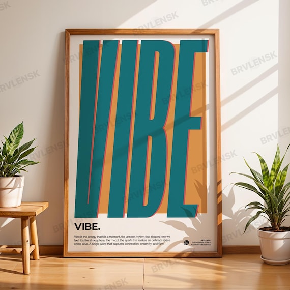 Vibe Bold Retro Typography Teal Orange 70s Energy Wall Poster
