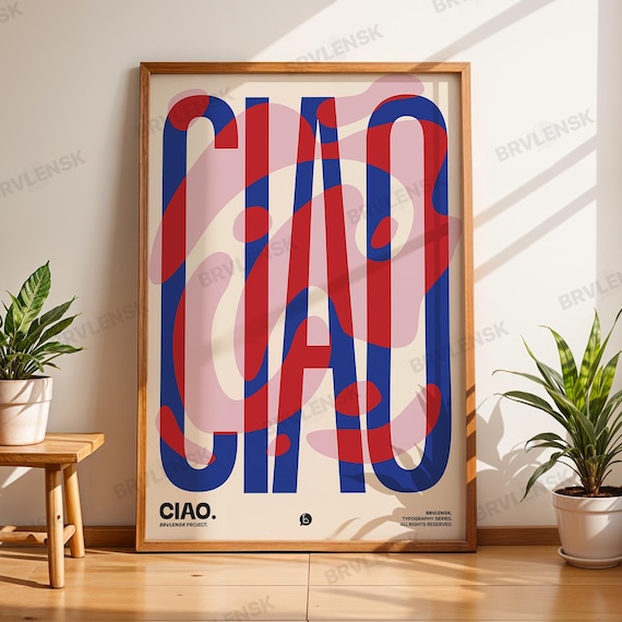 Ciao Bold Retro Typography Red Blue Cream Italian Greeting Poster