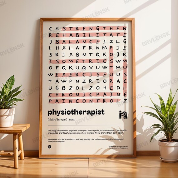 Physiotherapist Definition Word Search Gift Physical Therapy Decor Poster