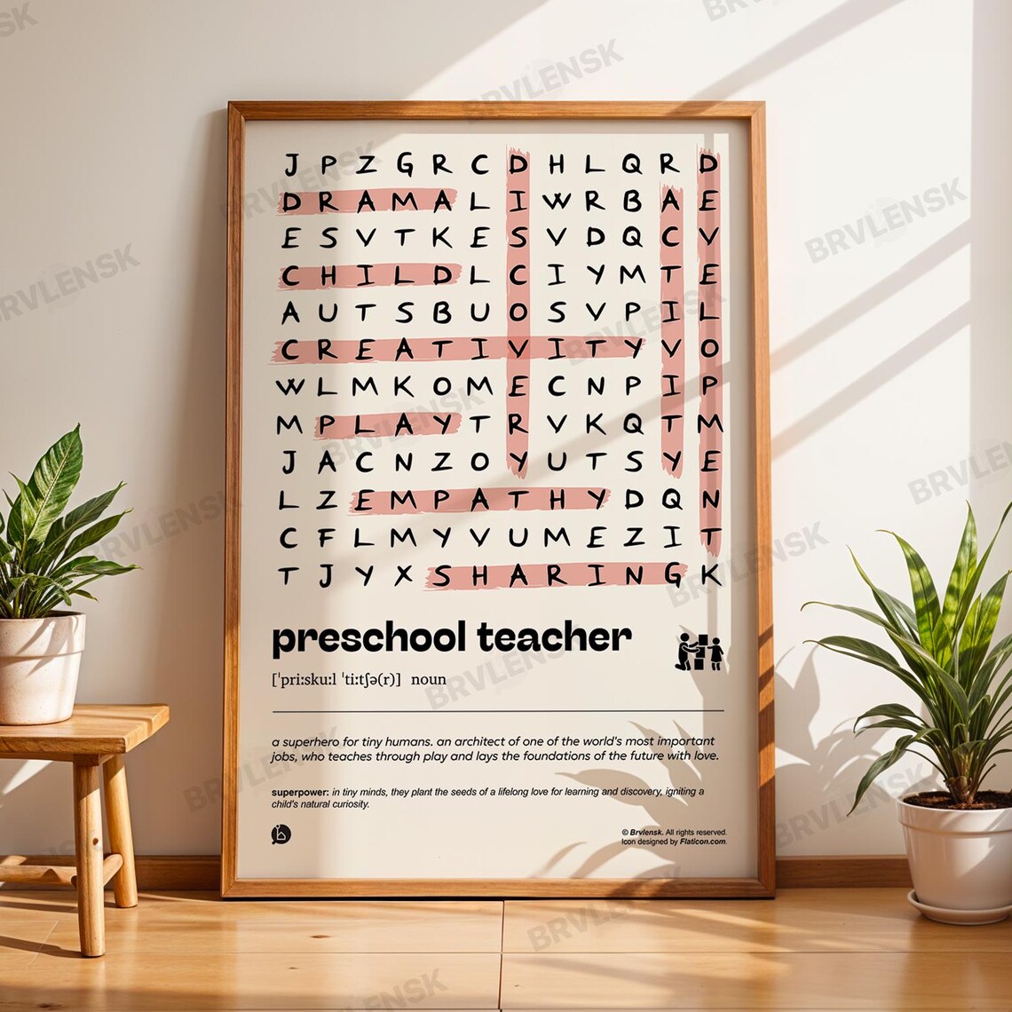 Preschool Teacher Word Search Superhero Definition Gift Poster