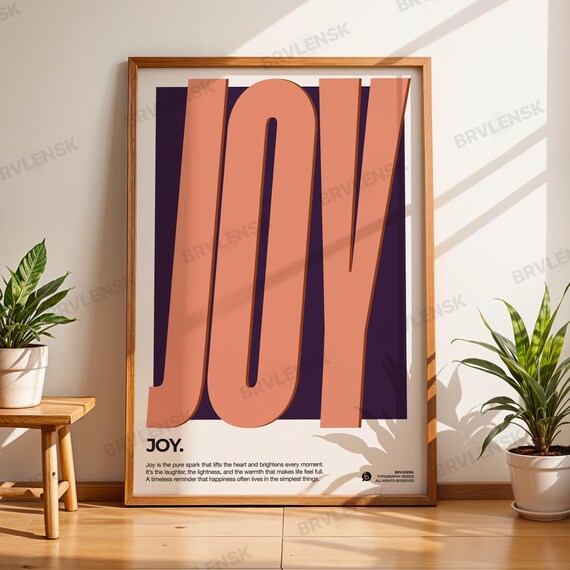 Joy Bold Peach Retro Typography Purple Happiness Energy Poster