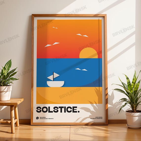 Solstice Poster Midcentury Modern Print Abstract Ocean Wall Art Minimalist Beach Decor