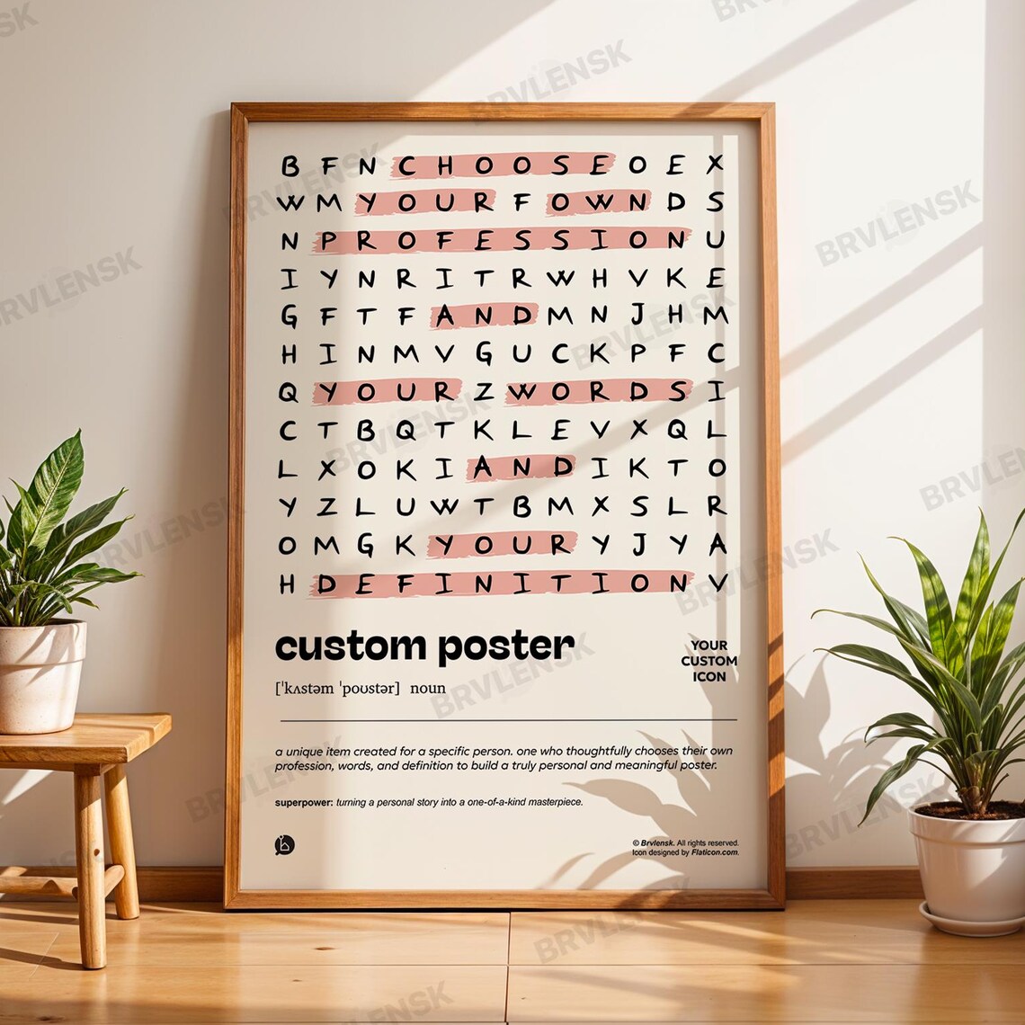 Personalized Definition Poster Custom Word Search Wall Art Gift For Professional Minimalist Office Decor