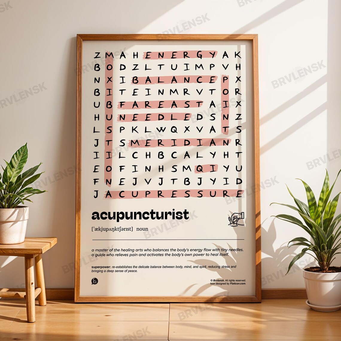 Acupuncturist Word Search, Healing Definition Art Print