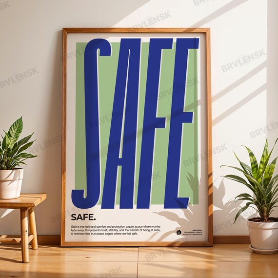 Safe Typography Poster Retro Wall Art 70s Style Print Minimalist Home Decor Modern Geometric