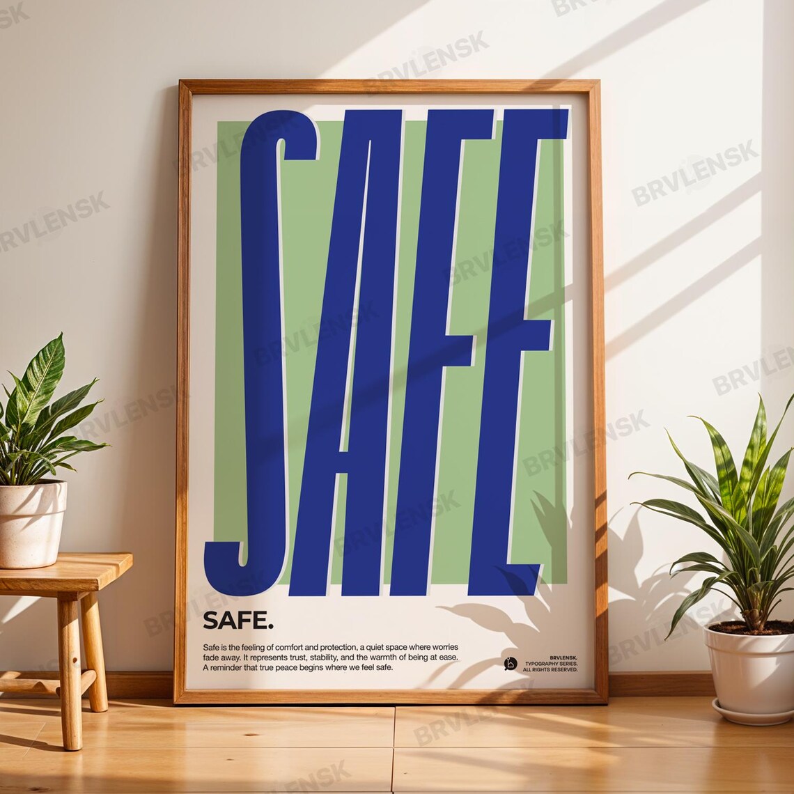 Safe Typography Poster Retro Wall Art 70s Style Print Minimalist Home Decor Modern Geometric