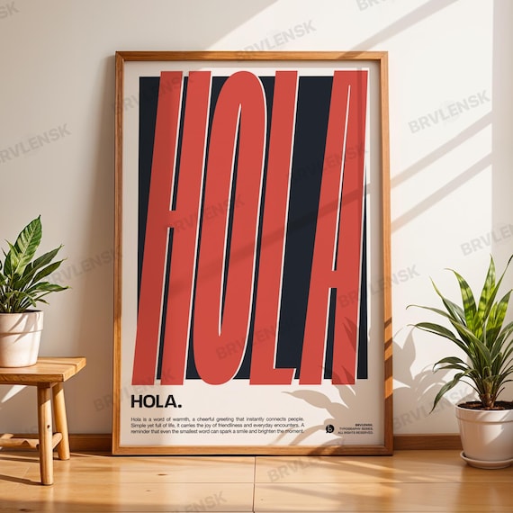 Hola Bold Red Retro Typography Warm Spanish Greeting Wall Poster