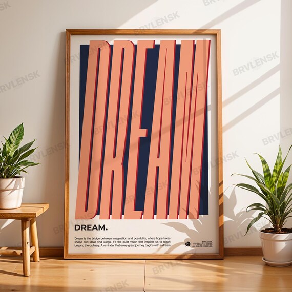 Dream Bold Peach Retro Typography Navy Inspirational Wall Poster