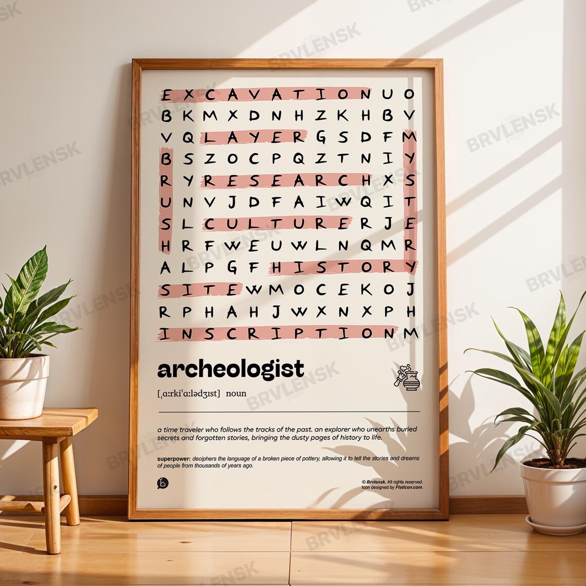 Archeologist Definition Word Search Puzzle Gift Career Decor Poster
