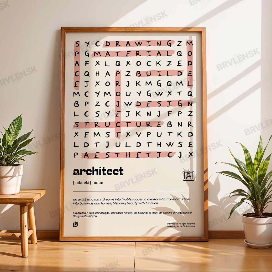 Architect Definition Word Search Puzzle Design Gift Career Decor Poster