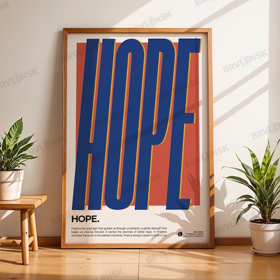 HOPE Bold Typography Blue Orange Swiss Design Inspirational Quote Poster