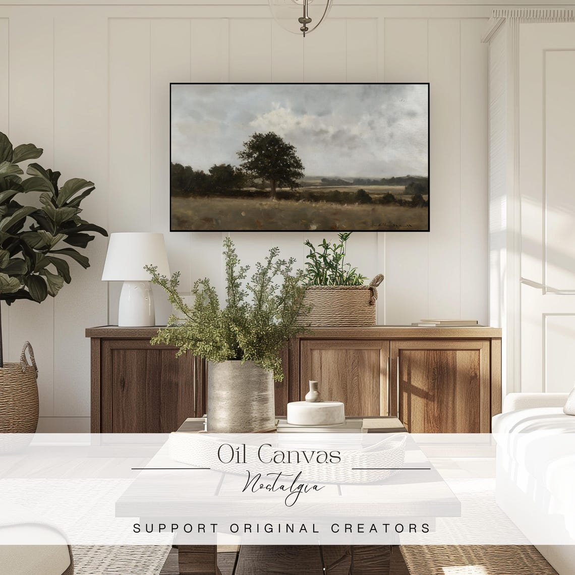 Frame Tv Autumn Landscape Oil Painting Rustic Country Decor Art Vintage Moody Home Decor - Image 3