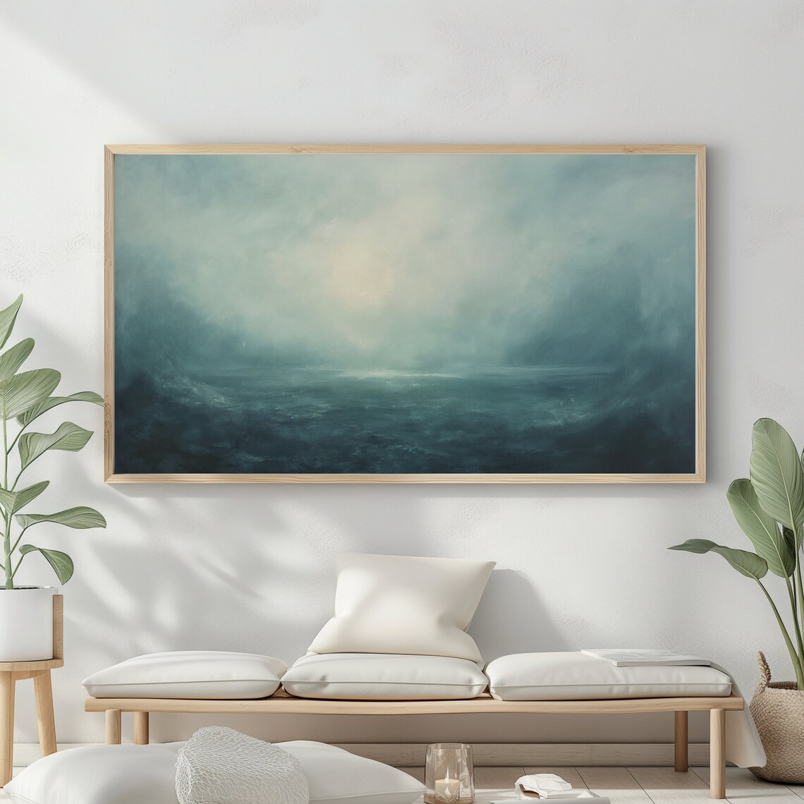 Frame Tv Art Abstract Beach Oil Painting Summer Sea Art Ocean Frame Tv Art Landscape Blue Nautical Seascape - Image 2
