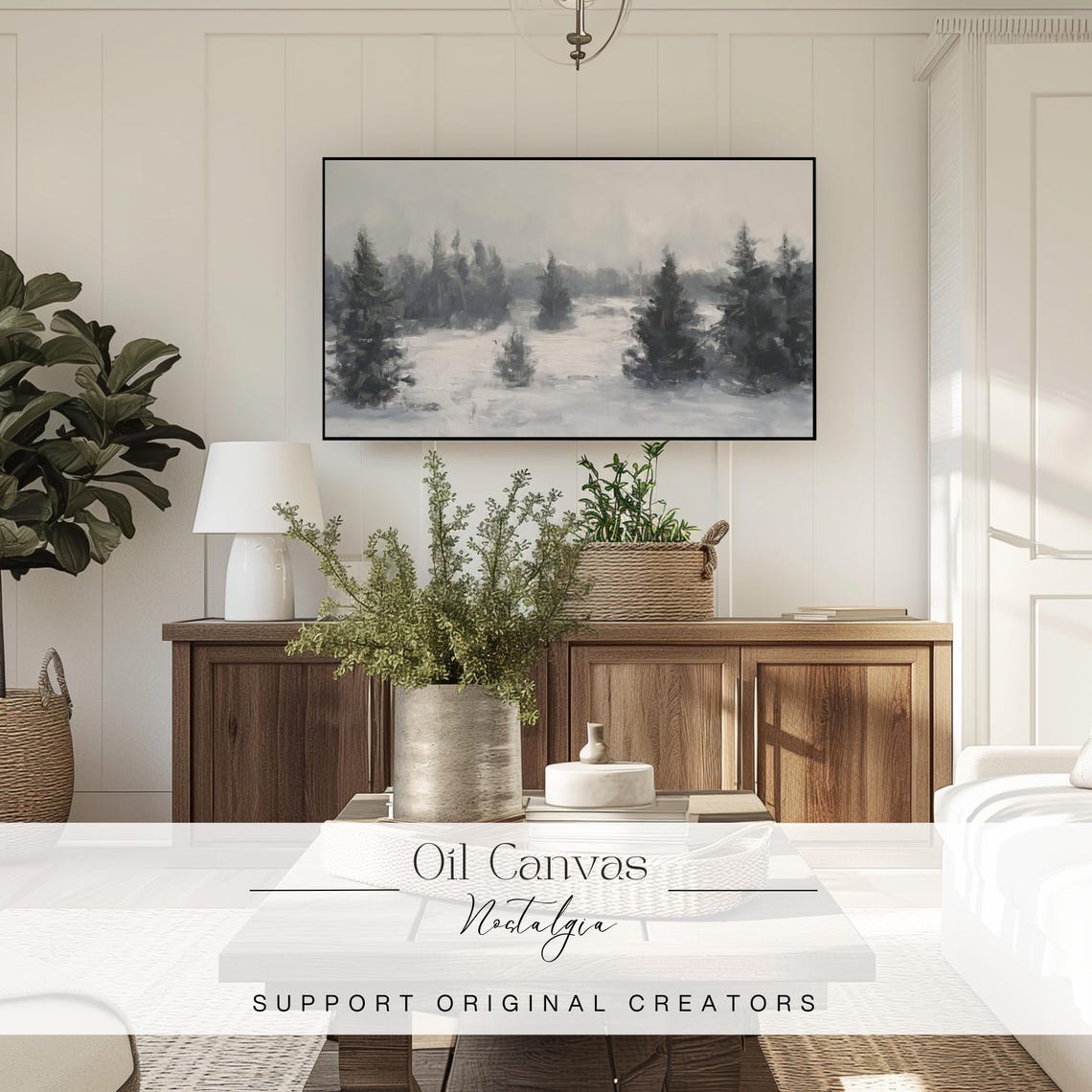 Snowy Pine Forest Muted Gray Winter Landscape Rustic Vintage Poster - Image 3