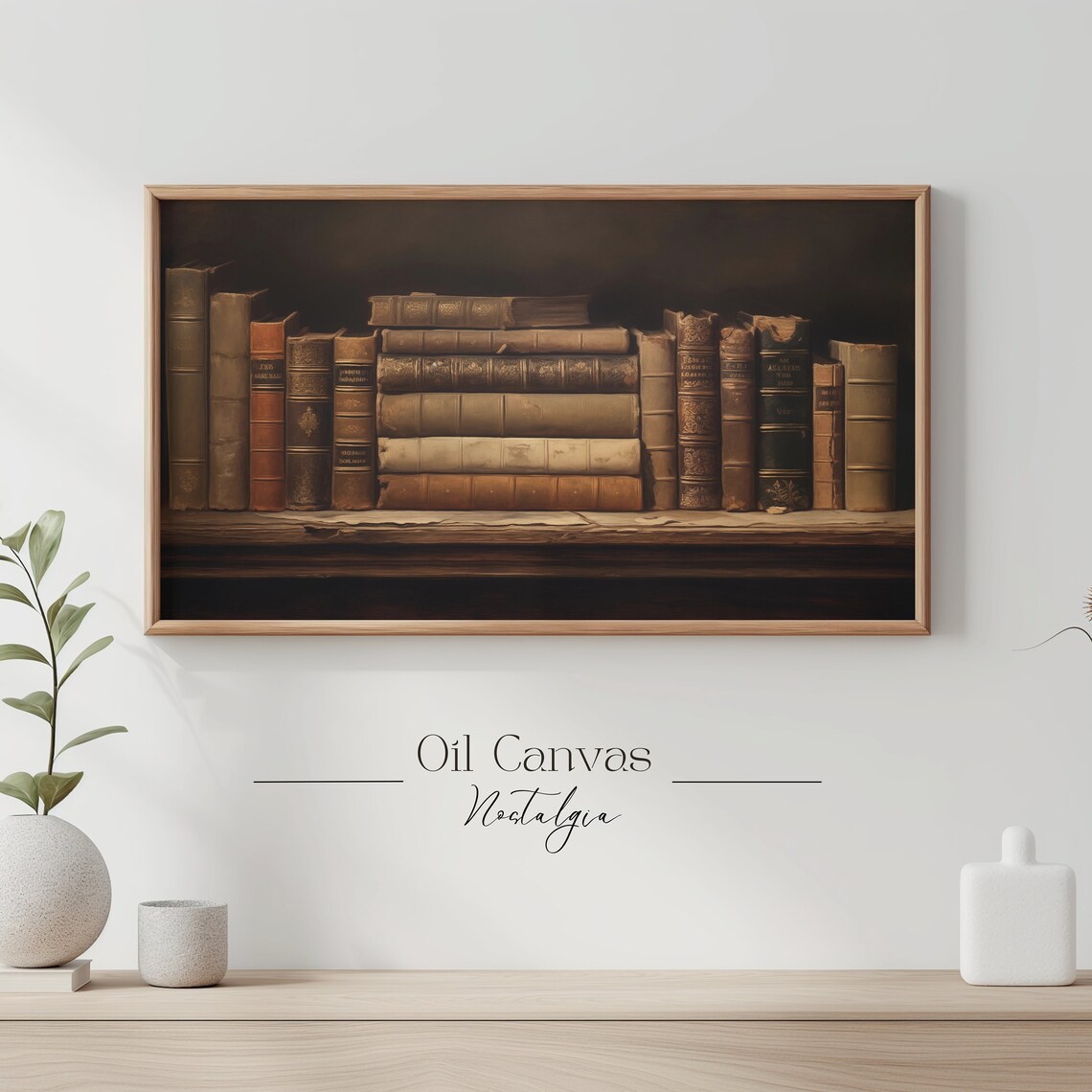 Vintage Leather Book Stack Dark Academia Library Moody Rustic Wall Art Poster - Image 3