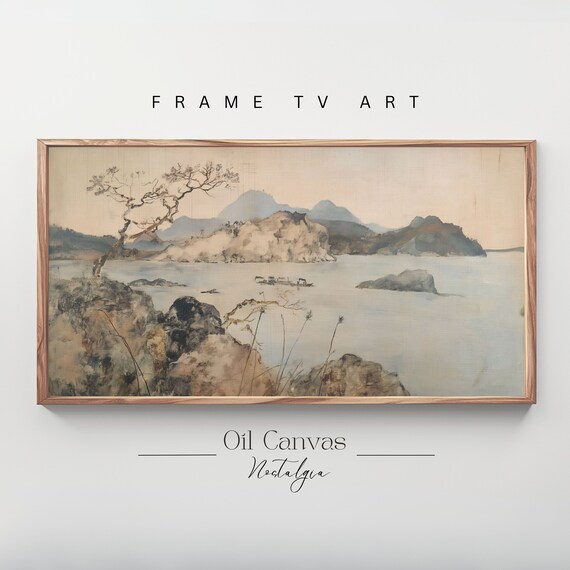 Frame Tv Art Vintage Beach Oil Painting Summer Sea Art Ocean Frame Tv Art Costal Landscape Blue Nautical Seascape