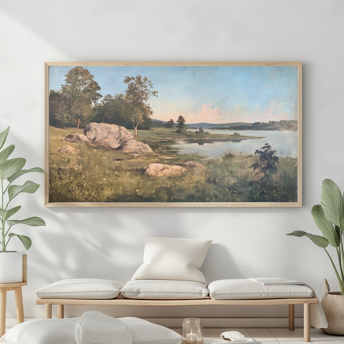 Frame Tv Art Vintage Beach Oil Painting Summer Sea Art Ocean Frame Tv Art Costal Landscape Blue Nautical Seascape - Image 2