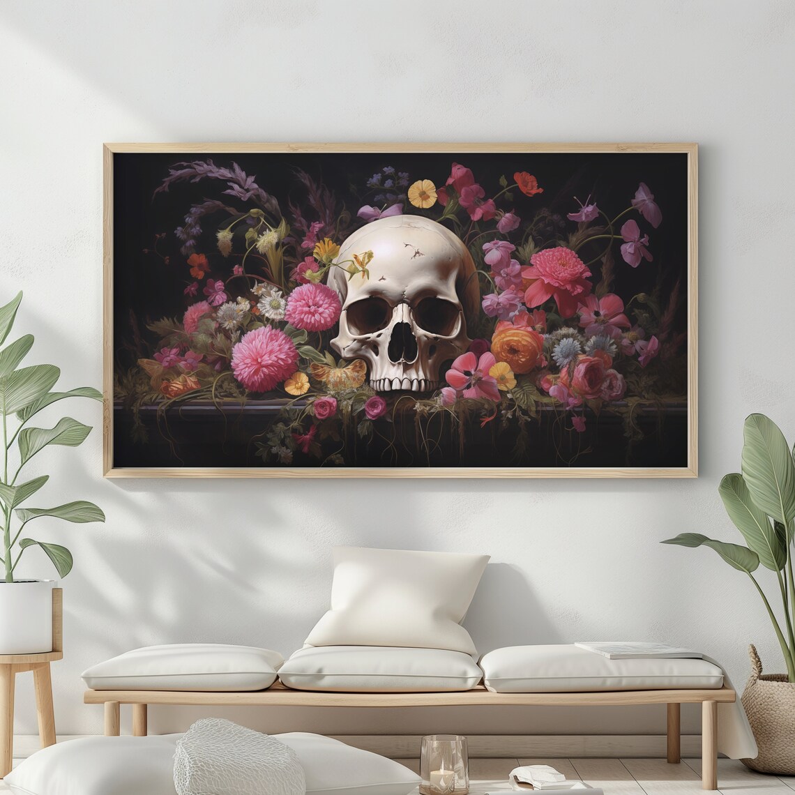 Floral Skull Dark Academia Colorful Flowers Gothic Halloween Wall Art - Image 2