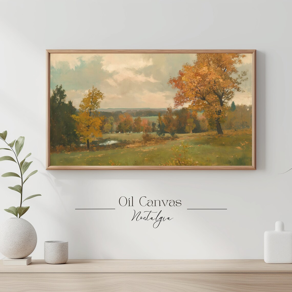 Autumn Meadow Orange Trees Golden Pond Vintage Fall Landscape Poster - Image 3