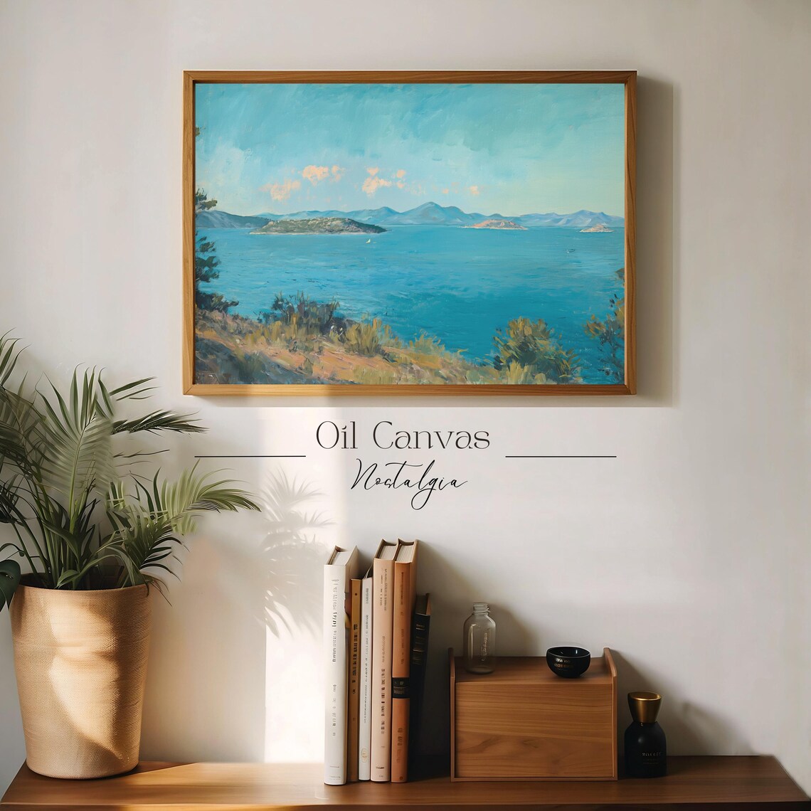 Wall Art Vintage Beach Oil Painting Summer Sea Art Ocean Decor Costal Landscape Blue Nautical Seascape - Image 3