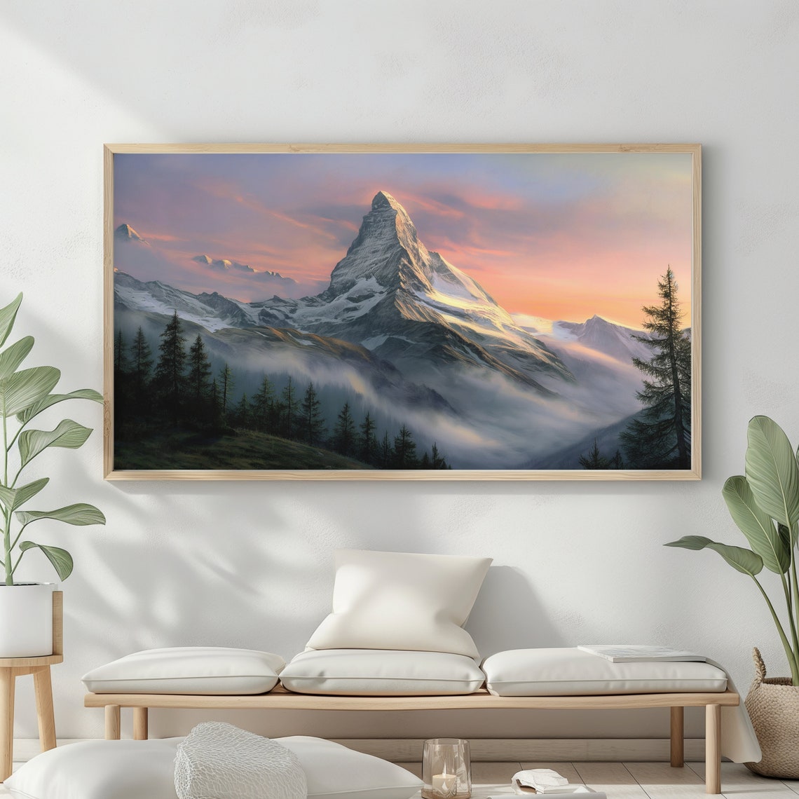 Mountain Landscape Frame Tv Art Moody Oil Painting Neutral Colours Rustic Scenery Farmhouse Decor - Image 2