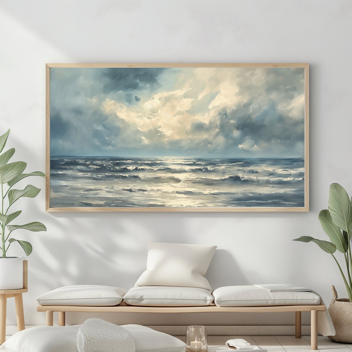 Frame Tv Art Abstract Beach Oil Painting Summer Sea Art Ocean Frame Tv Art Landscape Blue Nautical Seascape - Image 2