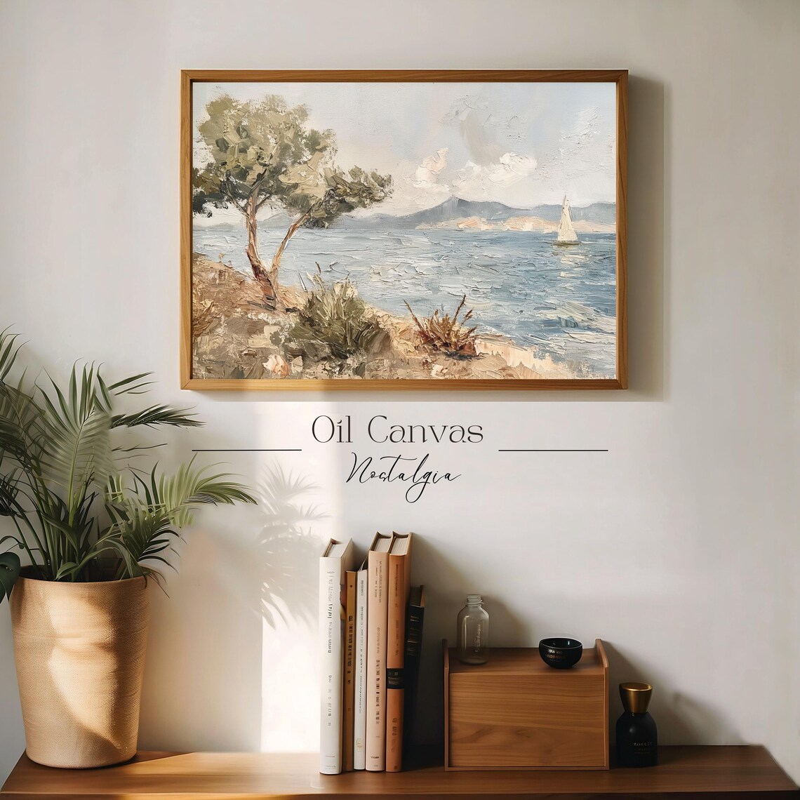 Wall Art Vintage Beach Oil Painting Summer Sea Art Ocean Decor Costal Landscape Blue Nautical Seascape - Image 3