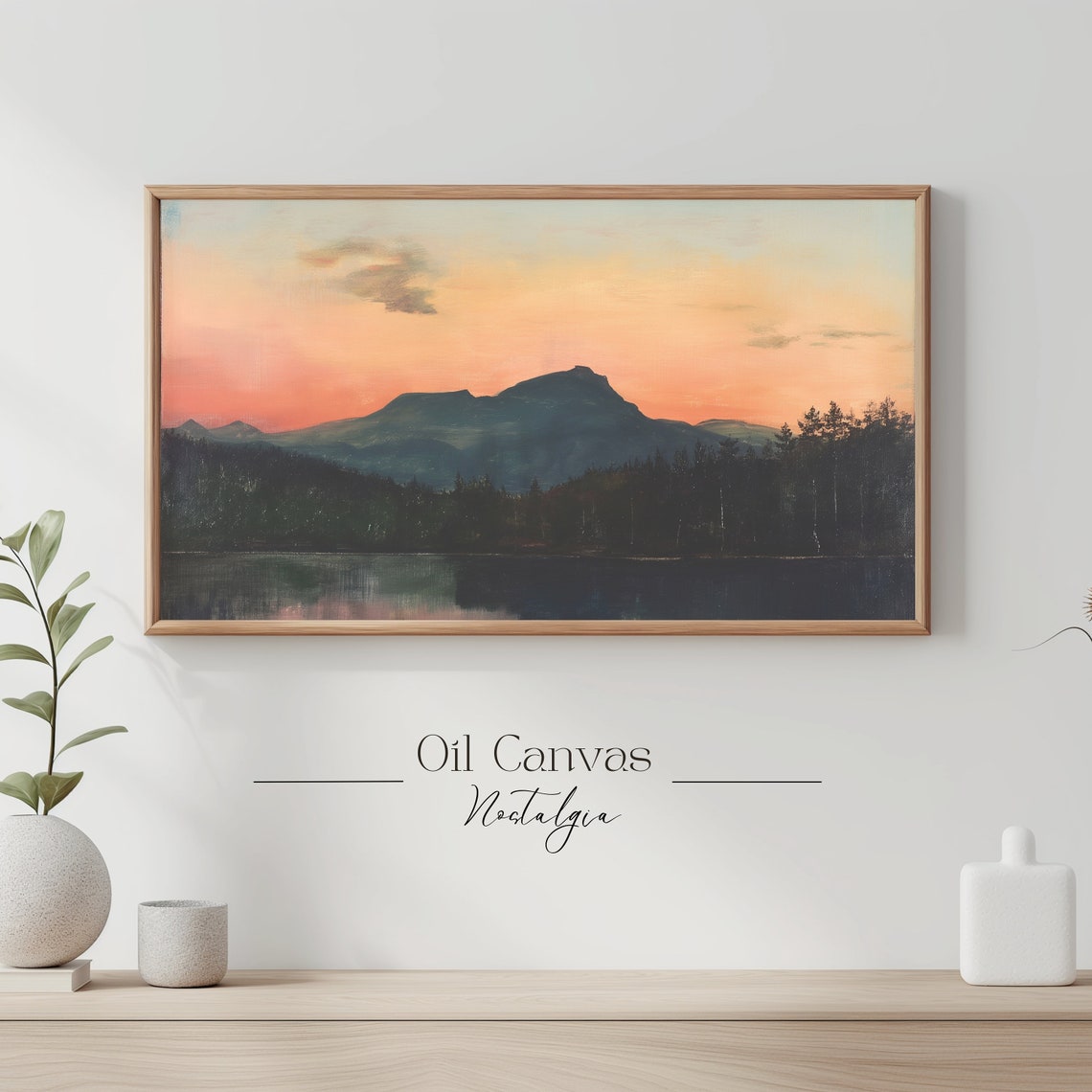 Mountain Landscape Frame Tv Art Moody Oil Painting Neutral Colours Rustic Scenery Farmhouse Decor - Image 3
