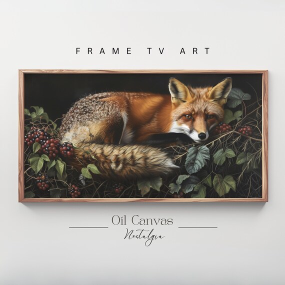Red Fox Curled Sleeping Winter Berries Rustic Wildlife Wall Art Poster