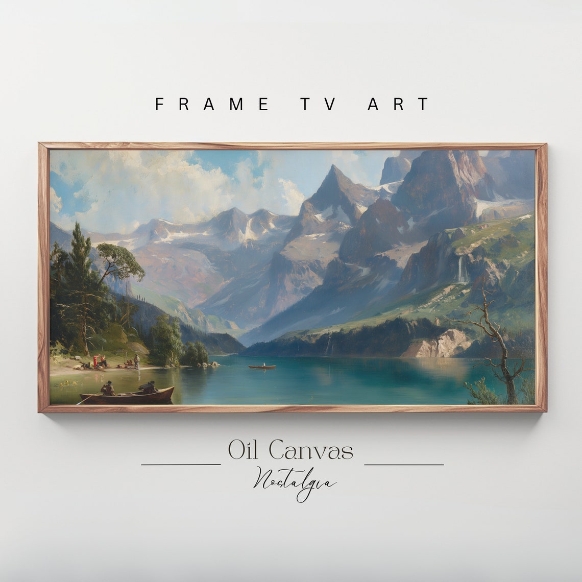 Mountain Landscape Frame Tv Art Vintage Rustic Scenery Oil Painting Farmhouse Decor Nature Wall Art Instant
