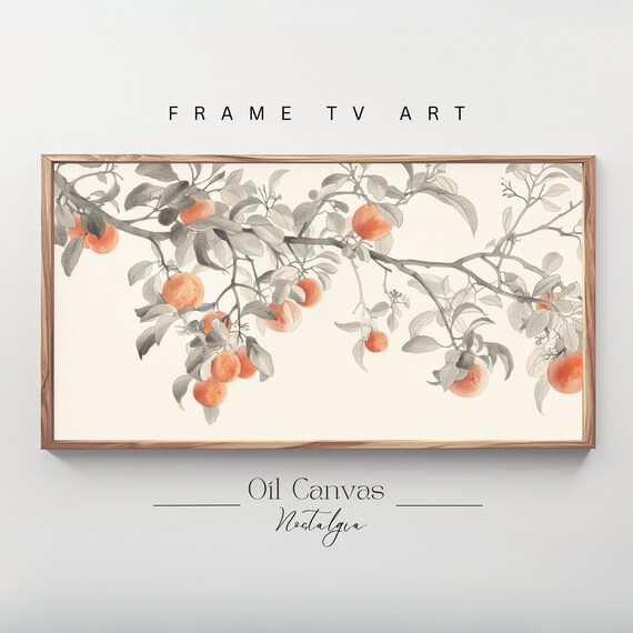 Rustic Neutral Oranges Tree Sketch Frame Tv Art Vintage Farmhouse Kitchen Art Decor Instant