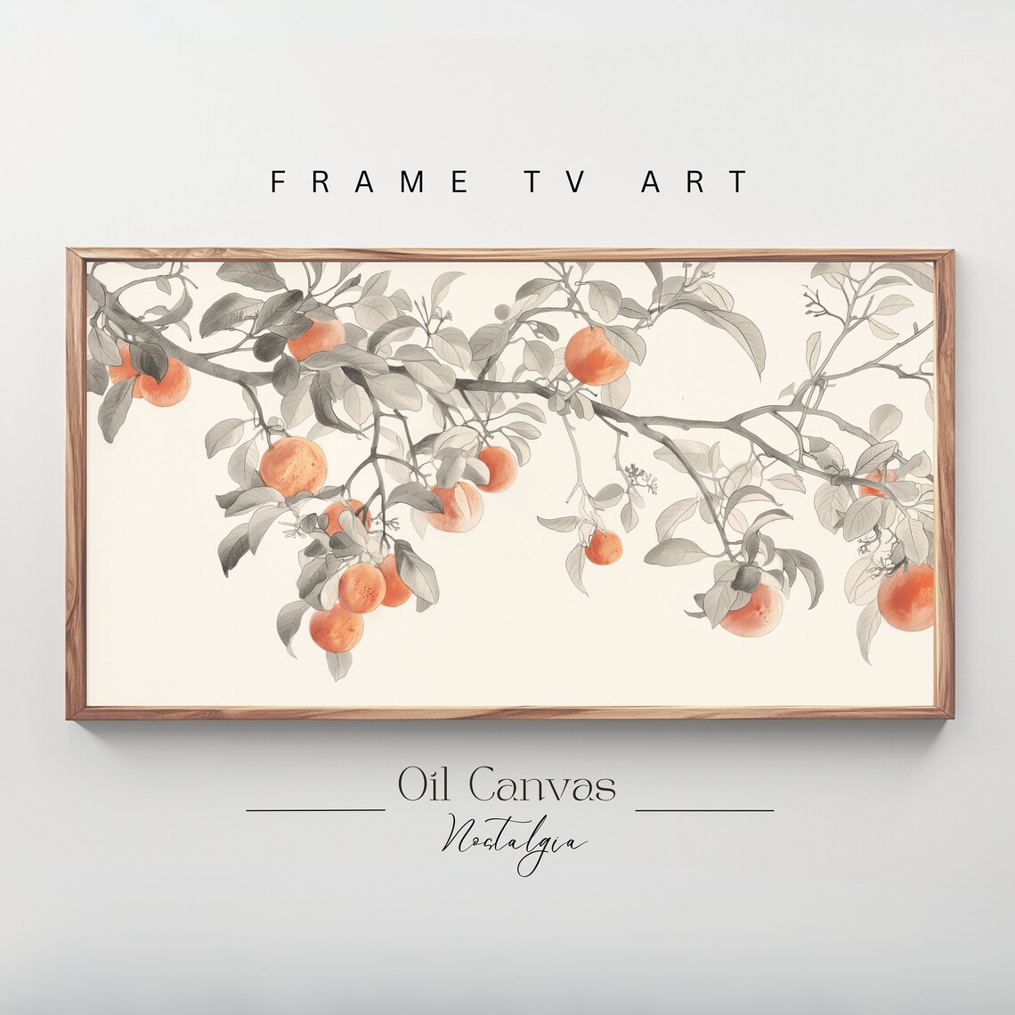 Rustic Neutral Oranges Tree Sketch Frame Tv Art Vintage Farmhouse Kitchen Art Decor Instant