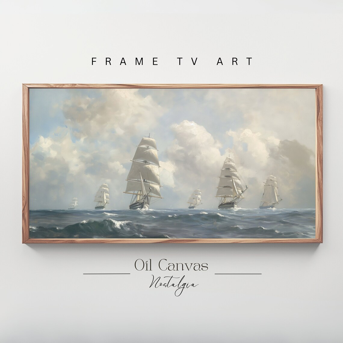 Frame Tv Art Vintage Nautical Oil Painting Summer Sea Art Boat Art Ocean Frame Tv Art Blue Nautical Seascape